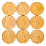 Russland/GOLD - 9 x 10 Rubel Tscherwonez 1975-1982,