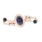 Brosche mit Saphircabochons und Altschliffdiamanten