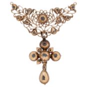 Biedermeier Colliermittelteil mit Kreuzanhänger, 