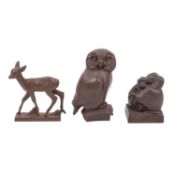 MEISSEN 3 Tierfiguren, Böttgersteinzeug, 20. Jh.