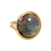 Unikat Ring mit Labradorit, Brillant und pink Saphir, 