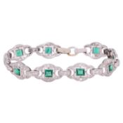 Armband mit Smaragden und Achtkantdiamanten,
