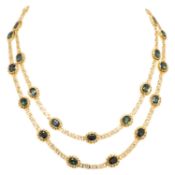 Kette mit blau-grünen Saphiren zus. ca. 28 ct, 
