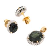 Schmuckset mit blau-grünen Saphiren und Diamanten