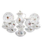 MEISSEN, 22-tlg. Kaffeeservice f. 6 Personen 'Früchte und Blumen', 2. Wahl, 19. Jh.