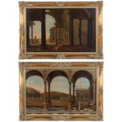 DEUTSCHER ODER ITALIENISCHER MEISTER DES 18. JAHRHUNDERTS "Paar Architektur-Capricci mit höfischen G