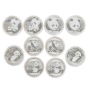 Investment-Lot /SILBER - China Panda 10 x 10 Yuan à 30g PP