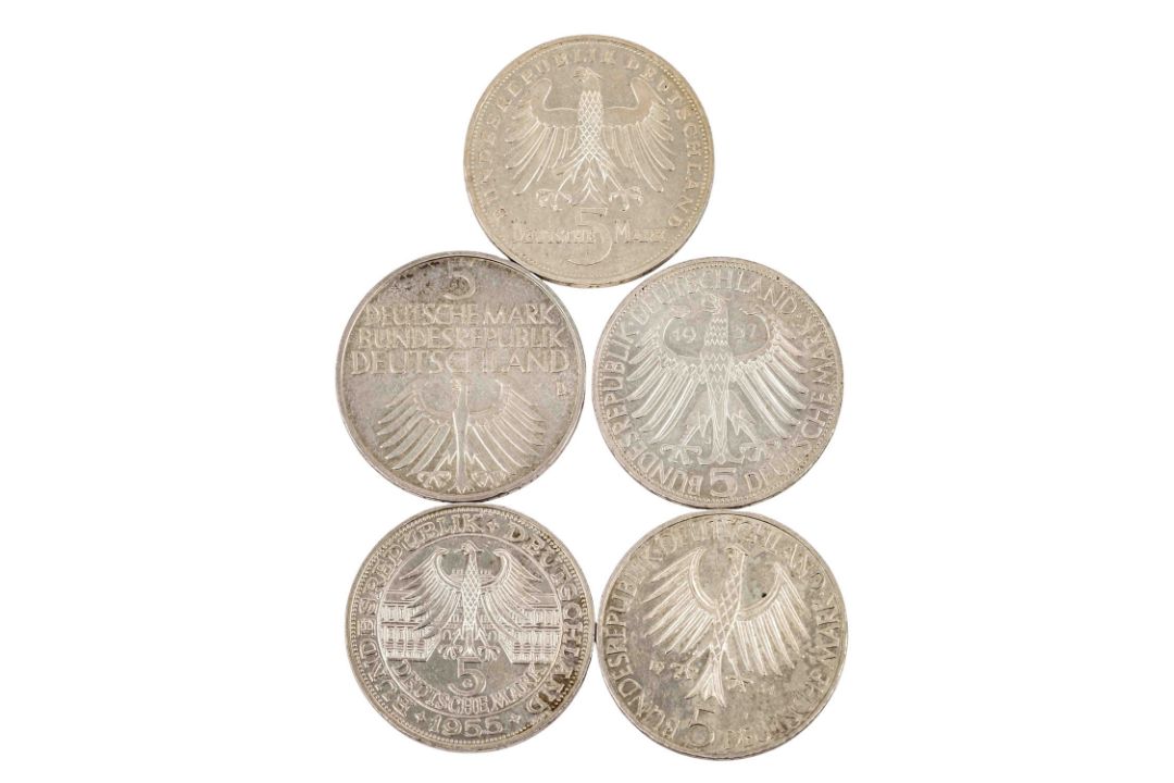 BRD Top Five – 5 x 5 DM Gedenkprägungen 1952-1964, - Bild 2 aus 2