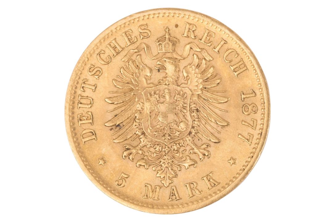 Sachsen/GOLD Albrecht I. 5 Mark 1877/E - Bild 2 aus 2