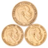 Dt. Kaiserreich / GOLDLot – Preußen, Wilhelm I., 2 × 10 Mark und 1 × 20 Mark