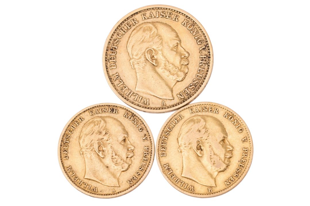 Dt. Kaiserreich / GOLDLot – Preußen, Wilhelm I., 2 × 10 Mark und 1 × 20 Mark - Bild 1 aus 2