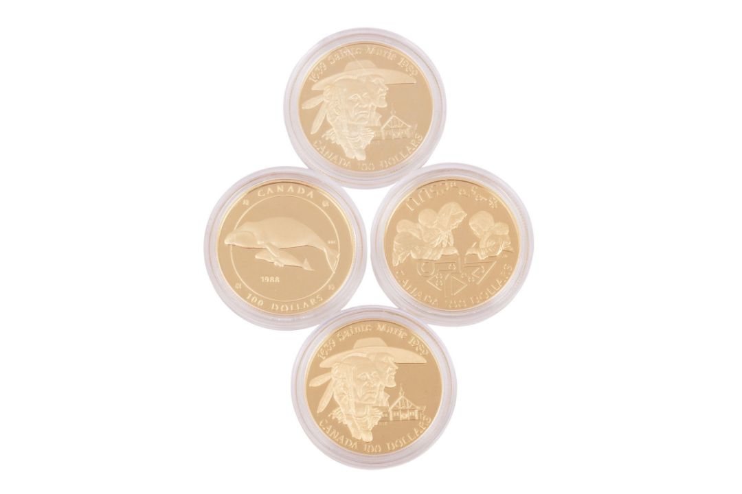 Kanada/GOLD - 4 x 100 Dollars 1988/1989(2x)/1990, - Bild 1 aus 3