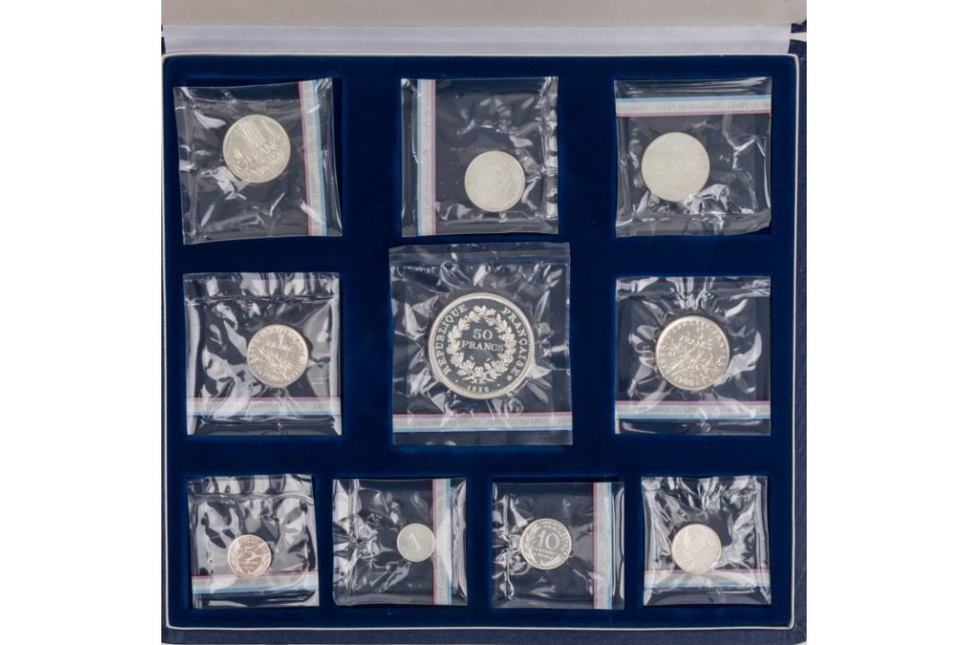 Frankreich – 10-teilige Piéfort-Sammlung der Monnaie de Paris, 1980 - Bild 2 aus 3