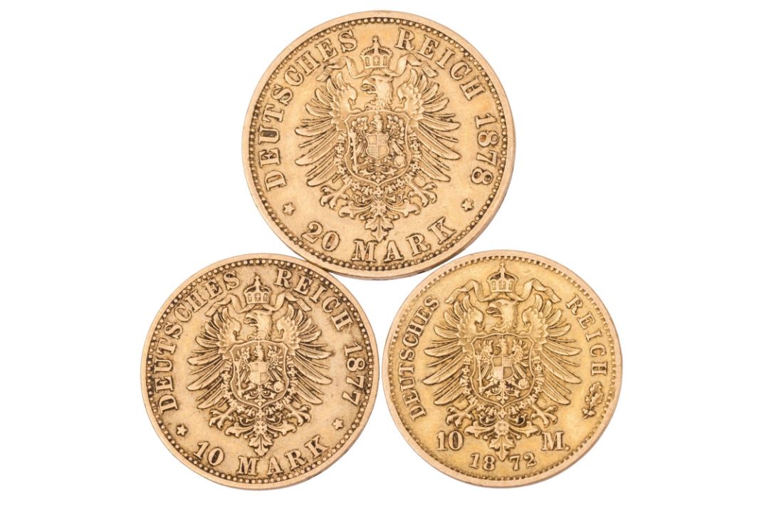 Dt. Kaiserreich / GOLDLot – Preußen, Wilhelm I., 2 × 10 Mark und 1 × 20 Mark - Bild 2 aus 2