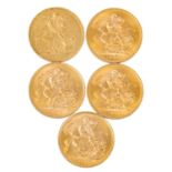 Großbritannien/GOLDlot- 5x 1 Sovereign, 