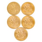 Großbritannien/GOLDlot- 5x 1 Sovereign, 