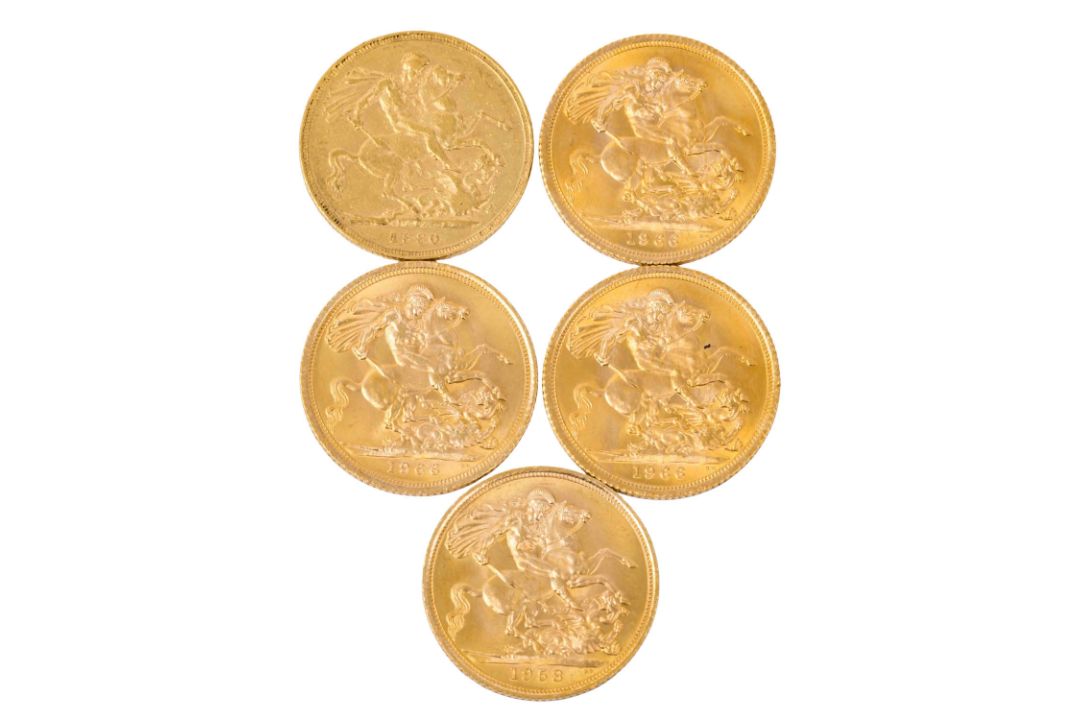 Großbritannien/GOLDlot- 5x 1 Sovereign,  - Bild 1 aus 2
