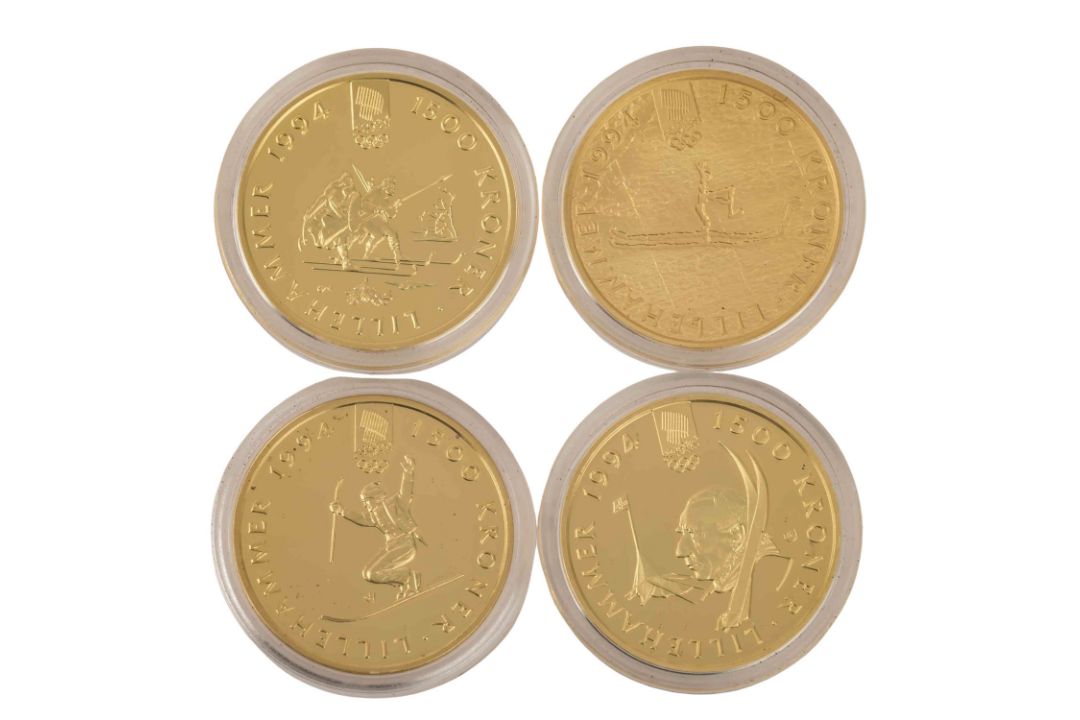 4 x Norwegen / Gold - 1500 Kroner 1991/1992 (2x)/1993, Lillehammer 1994, - Bild 2 aus 2