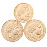 Frankreich - Kl. Lot / 2. Republik (1848-1852), 1x 10 Fr & 2x 20 Fr. 'Ceres'