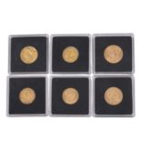 Kleine GOLD-Sammlung mit 6 Münzen, insg. Feingold ca. 28 g.