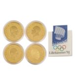 4 x Norwegen / Gold - 1500 Kroner 1991/1992 (2x)/1993, Lillehammer 1994,