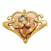 Jugendstil Brosche "Iris" pastellfarbig emailliert 