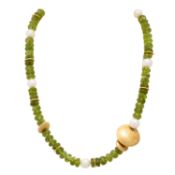 Collier mit Peridotrondellen und Süßwasserperlen 