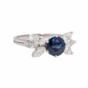 Ring mit Saphir ca. 1,2 ct und 6 Diamanten 