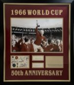England 1966 World Cup signed 50th anniversary display. Featuring a signed Harrow and Wembley 18th