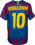 Ronaldinho signed Barcelona replica 2006 UEFA Champions League Final shirt, the sleeve embroidered,