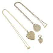 Three locket pendants, two with chain