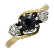 18ct gold sapphire & diamond three-stone ring