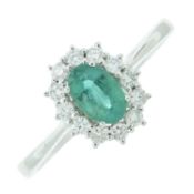 18ct gold emerald & diamond cluster ring