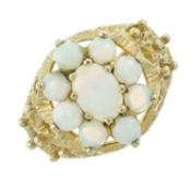 Mid 20th century 9ct gold opal cluster ring