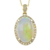 14ct gold opal & diamond pendant, with chain