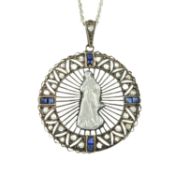Diamond & synthetic sapphire Mother Mary pendant, with chain