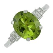 A peridot & diamond five-stone ring