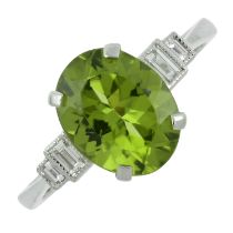A peridot & diamond five-stone ring