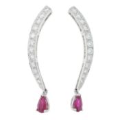 A pair of ruby & diamond drop earrings
