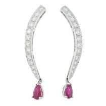 A pair of ruby & diamond drop earrings