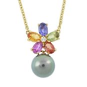 An 18ct gold gem-set and cultured pearl necklace, by Schoeffel