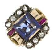 Diamond, synthetic sapphire & synthetic ruby ring