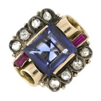 Diamond, synthetic sapphire & synthetic ruby ring