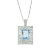 An 18ct gold aquamarine & diamond pendant, with chain