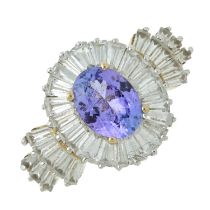 A 9ct gold tanzanite & diamond cluster ring