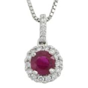 An 18ct gold ruby & diamond pendant, with chain