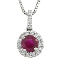 An 18ct gold ruby & diamond pendant, with chain