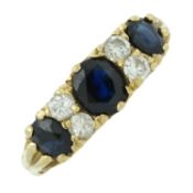 A mid 20th century sapphire & diamond ring