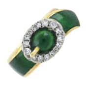A 1960s 18ct gold enamel and diamond buckle ring, attributed to Kutchinsky
