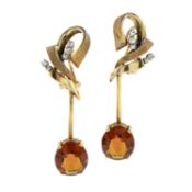 A pair of citrine and diamond earrings, by H. Stern